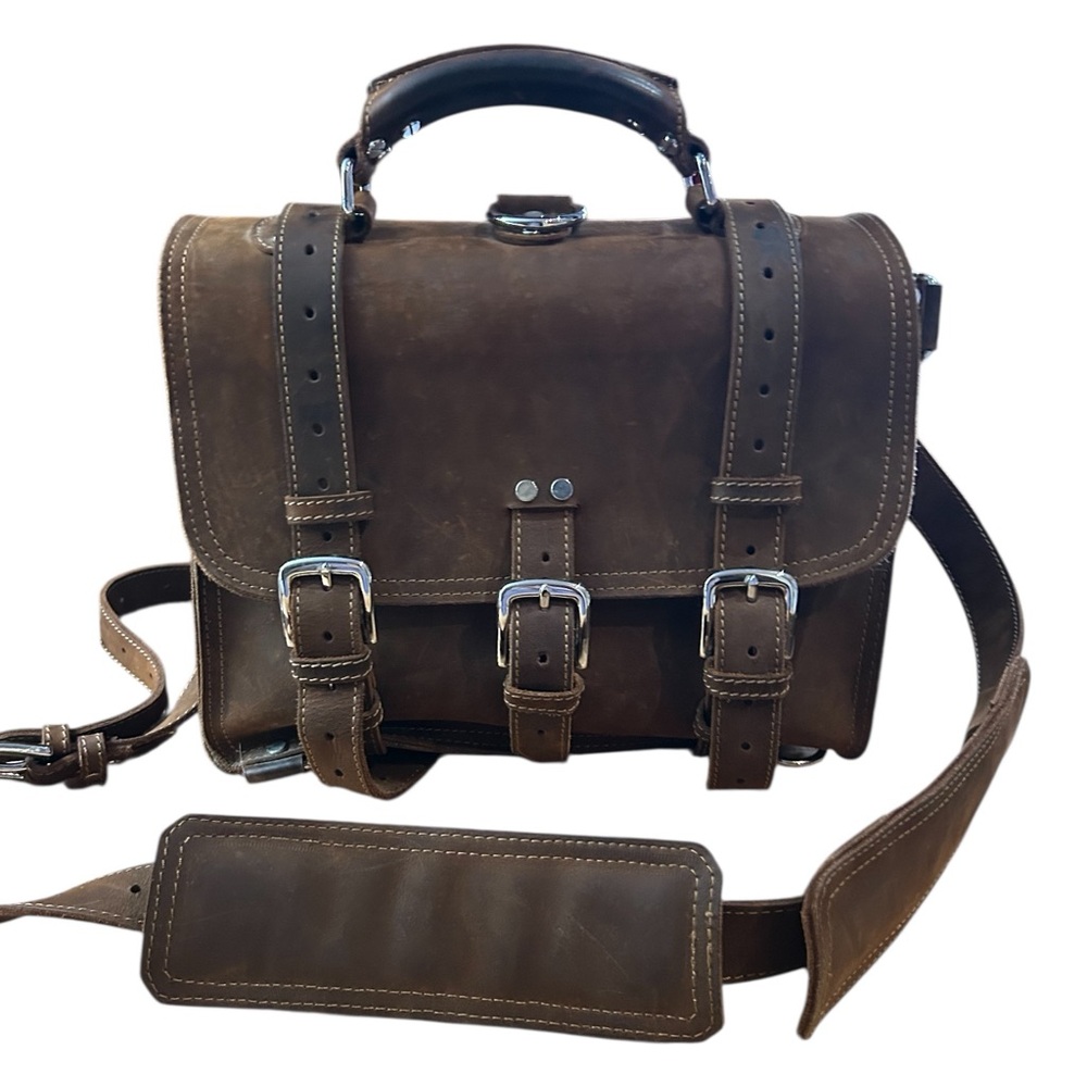VAGABOND TRAVELER 14"‎ Leather Briefcase Backpack Messenger Bag L90 Dark Vintage